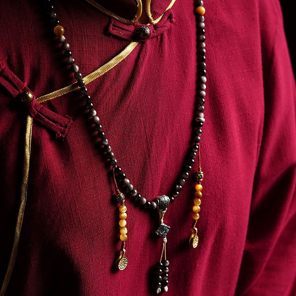 Fortress of Hope Silver Obsidian 108 Mala Beads Necklace