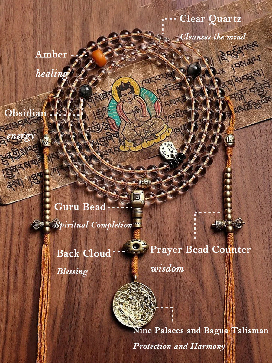 Soft Glow Clear Quartz 108 Mala Beads Necklace
