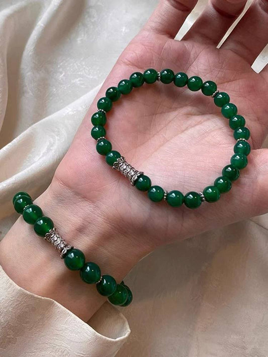 Natural Green Chalcedony Beaded Bracelet – Elegant Minimalist Healing Crystal Jewelry & Decorative Ornament